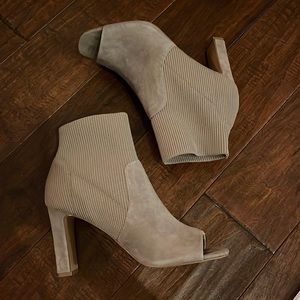 Taupe Open-Toe Block Sock&Suede Heel Boots